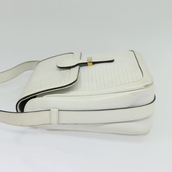 Salvatore Ferragamo Shoulder Bag Leather White Gold Auth BA4716