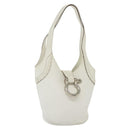 BURBERRY Shoulder Bag Leather White Silver Auth BA4718-1