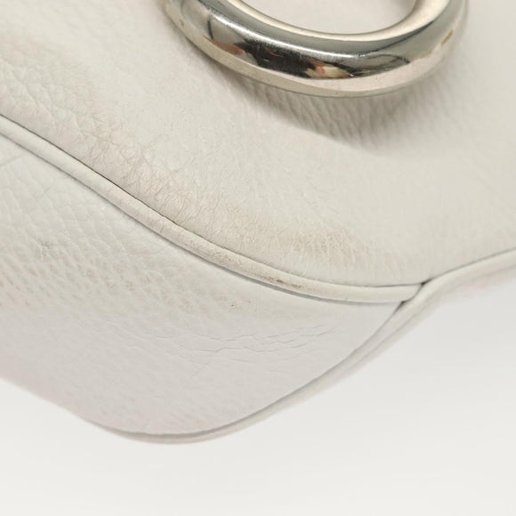 BURBERRY Shoulder Bag Leather White Silver Auth BA4718