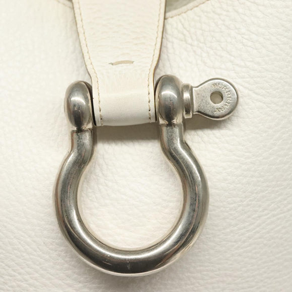 BURBERRY Shoulder Bag Leather White Silver Auth BA4718