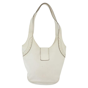 BURBERRY Shoulder Bag Leather White Silver Auth BA4718 - 0