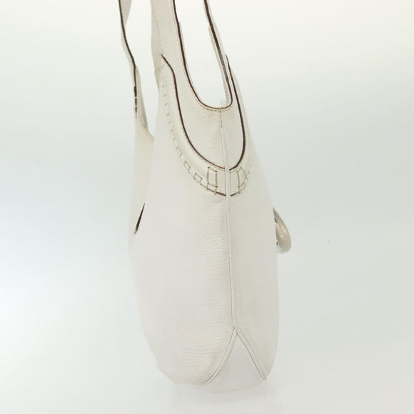 BURBERRY Shoulder Bag Leather White Silver Auth BA4718