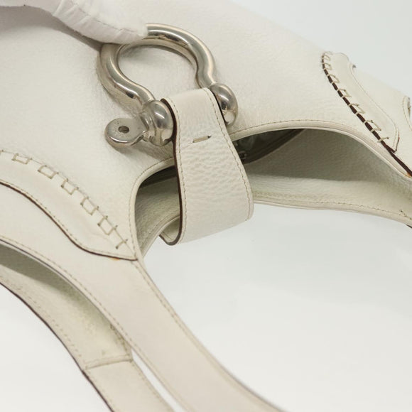 BURBERRY Shoulder Bag Leather White Silver Auth BA4718