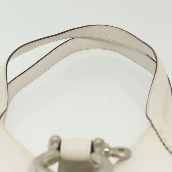 BURBERRY Shoulder Bag Leather White Silver Auth BA4718