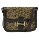 CELINE C Sulky Horsebit Shoulder Bag Canvas Leather Brown Gold Auth BA4723-1