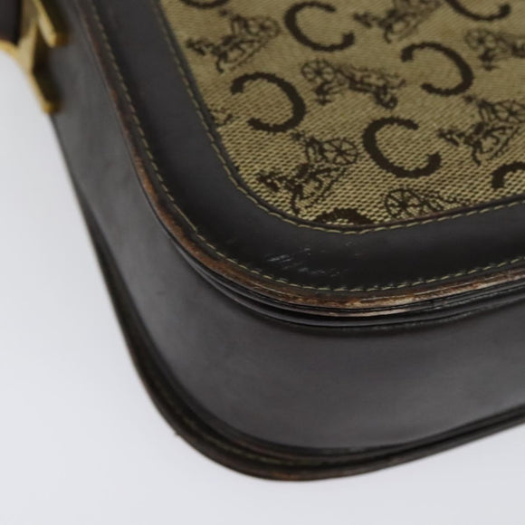 CELINE C Sulky Horsebit Shoulder Bag Canvas Leather Brown Gold Auth BA4723