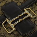 CELINE C Sulky Horsebit Shoulder Bag Canvas Leather Brown Gold Auth BA4723-17