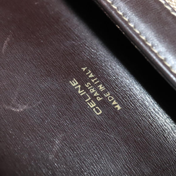 CELINE C Sulky Horsebit Shoulder Bag Canvas Leather Brown Gold Auth BA4723