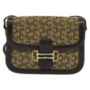 CELINE C Sulky Horsebit Shoulder Bag Canvas Leather Brown Gold Auth BA4723-13