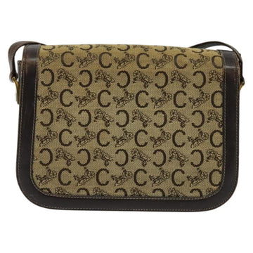 CELINE C Sulky Horsebit Shoulder Bag Canvas Leather Brown Gold Auth BA4723 - 0