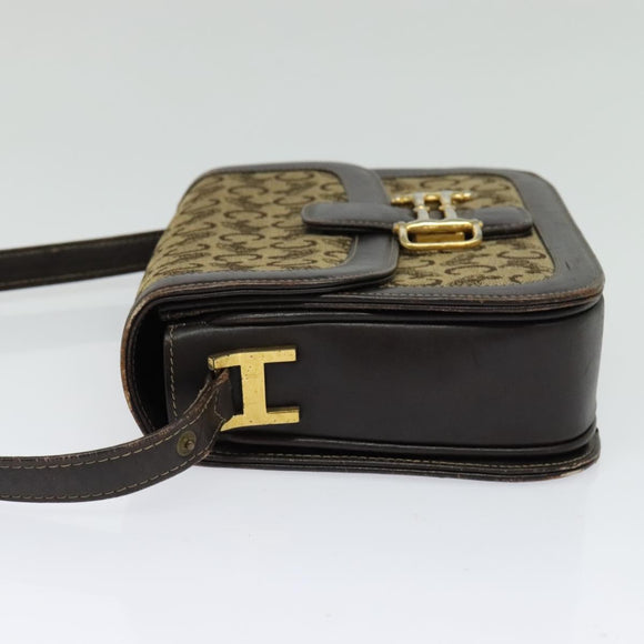 CELINE C Sulky Horsebit Shoulder Bag Canvas Leather Brown Gold Auth BA4723