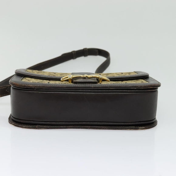 CELINE C Sulky Horsebit Shoulder Bag Canvas Leather Brown Gold Auth BA4723