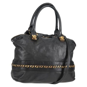Chloe Hand Bag Leather 2way Black Gold Auth BA4725