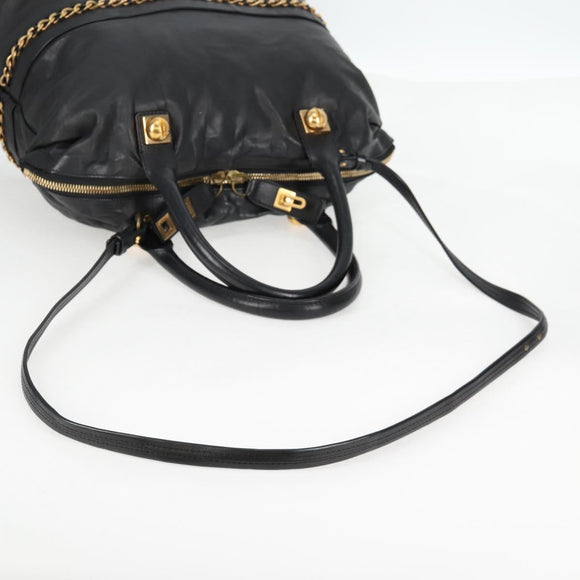 Chloe Hand Bag Leather 2way Black Gold Auth BA4725