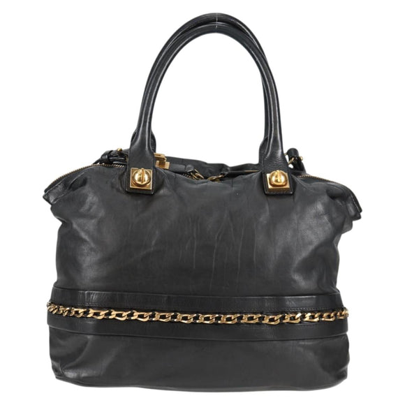 Chloe Hand Bag Leather 2way Black Gold Auth BA4725
