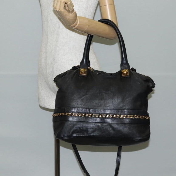 Chloe Hand Bag Leather 2way Black Gold Auth BA4725