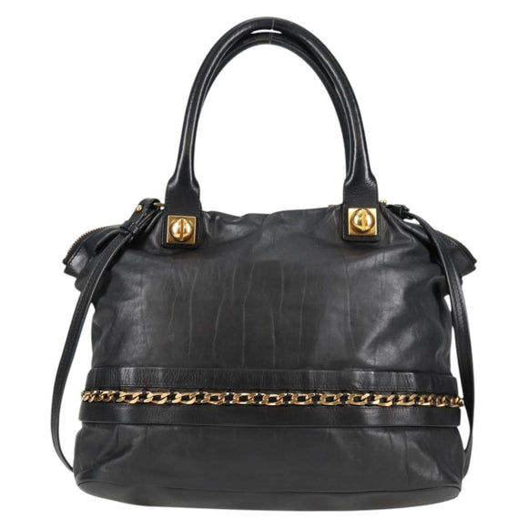 Chloe Hand Bag Leather 2way Black Gold Auth BA4725