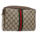 GUCCI GG Supreme Web Sherry Line Clutch Bag PVC Beige Gold Auth BA4726-1