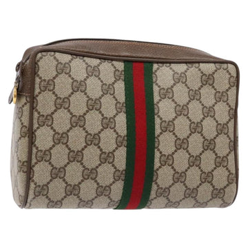 GUCCI GG Supreme Web Sherry Line Clutch Bag PVC Beige Gold Auth BA4726