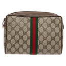 GUCCI GG Supreme Web Sherry Line Clutch Bag PVC Beige Gold Auth BA4726-13