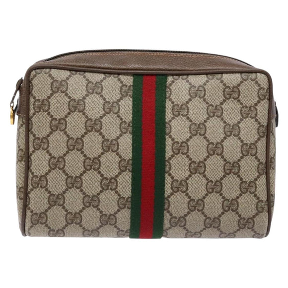 GUCCI GG Supreme Web Sherry Line Clutch Bag PVC Beige Gold Auth BA4726