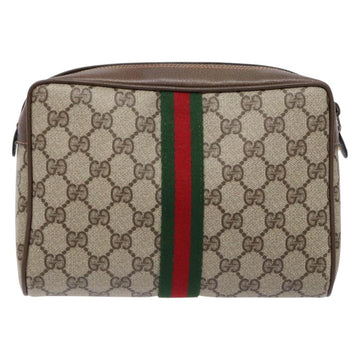 GUCCI GG Supreme Web Sherry Line Clutch Bag PVC Beige Gold Auth BA4726 - 0