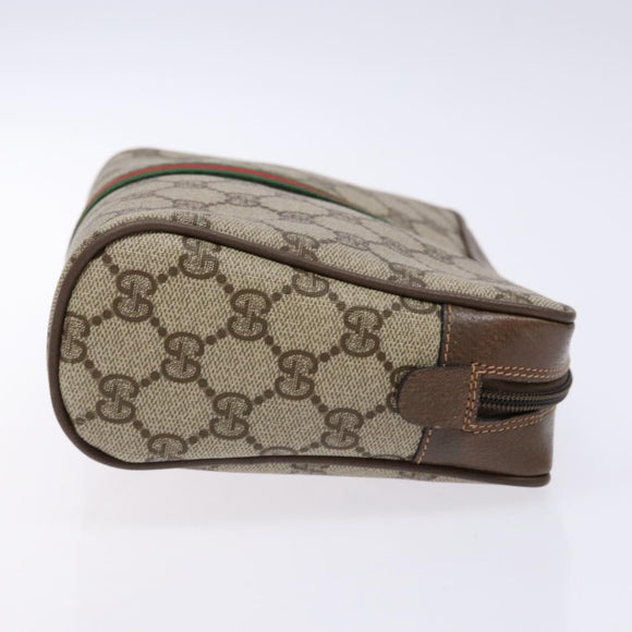 GUCCI GG Supreme Web Sherry Line Clutch Bag PVC Beige Gold Auth BA4726