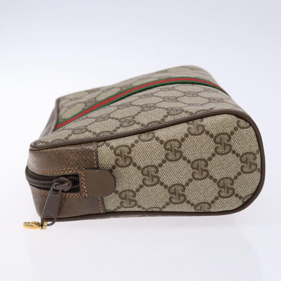 GUCCI GG Supreme Web Sherry Line Clutch Bag PVC Beige Gold Auth BA4726