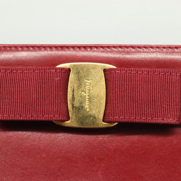 Salvatore Ferragamo Vala Chain Shoulder Bag Leather Bordeaux Gold Auth BA4735