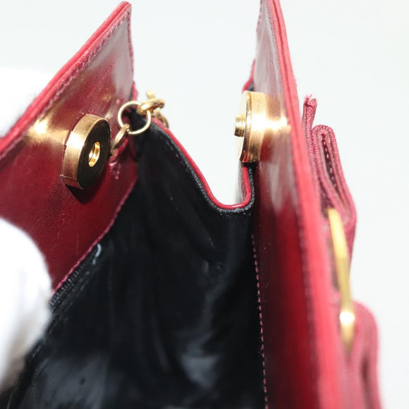 Salvatore Ferragamo Vala Chain Shoulder Bag Leather Bordeaux Gold Auth BA4735