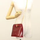 Salvatore Ferragamo Vala Chain Shoulder Bag Leather Bordeaux Gold Auth BA4735-20