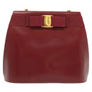 Salvatore Ferragamo Vala Chain Shoulder Bag Leather Bordeaux Gold Auth BA4735-2