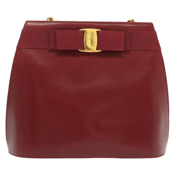 Salvatore Ferragamo Vala Chain Shoulder Bag Leather Bordeaux Gold Auth BA4735 - 0