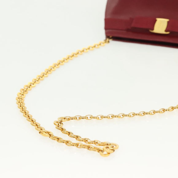Salvatore Ferragamo Vala Chain Shoulder Bag Leather Bordeaux Gold Auth BA4735