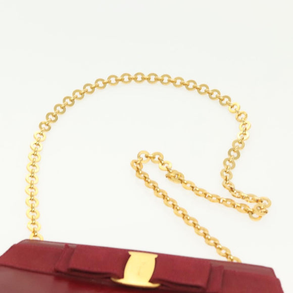 Salvatore Ferragamo Vala Chain Shoulder Bag Leather Bordeaux Gold Auth BA4735