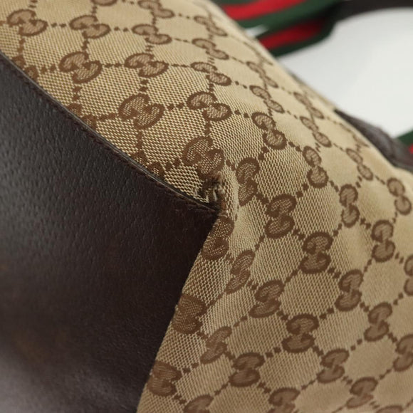 GUCCI GG Canvas Web Sherry Line Tote Bag Gold Beige 131228 Auth BA4742
