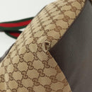 GUCCI GG Canvas Web Sherry Line Tote Bag Gold Beige 131228 Auth BA4742-16