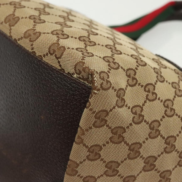 GUCCI GG Canvas Web Sherry Line Tote Bag Gold Beige 131228 Auth BA4742