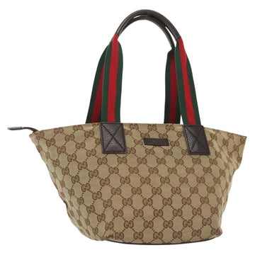 GUCCI GG Canvas Web Sherry Line Tote Bag Gold Beige 131228 Auth BA4742