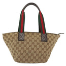 GUCCI GG Canvas Web Sherry Line Tote Bag Gold Beige 131228 Auth BA4742-2