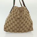 GUCCI GG Canvas Web Sherry Line Tote Bag Gold Beige 131228 Auth BA4742-3