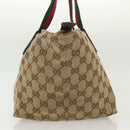 GUCCI GG Canvas Web Sherry Line Tote Bag Gold Beige 131228 Auth BA4742-5