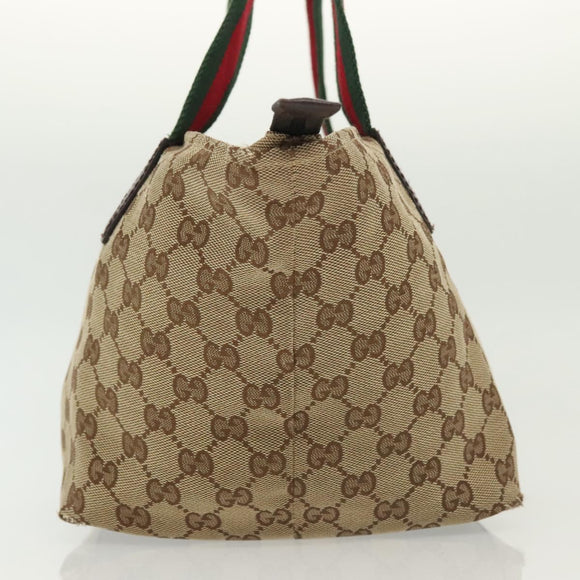 GUCCI GG Canvas Web Sherry Line Tote Bag Gold Beige 131228 Auth BA4742