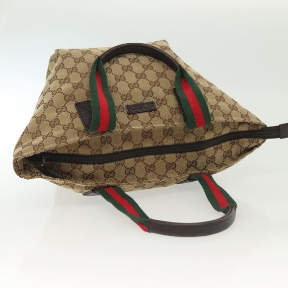 GUCCI GG Canvas Web Sherry Line Tote Bag Gold Beige 131228 Auth BA4742