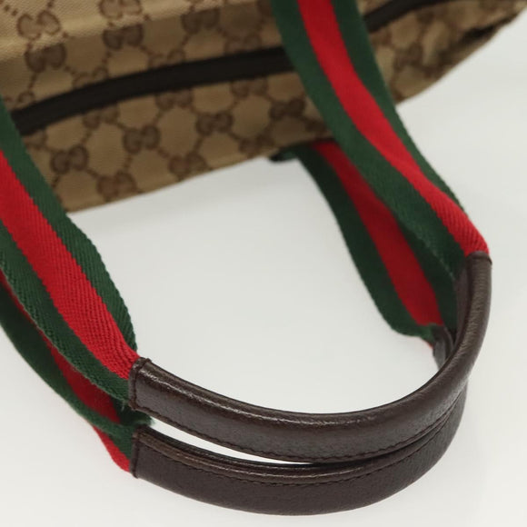 GUCCI GG Canvas Web Sherry Line Tote Bag Gold Beige 131228 Auth BA4742
