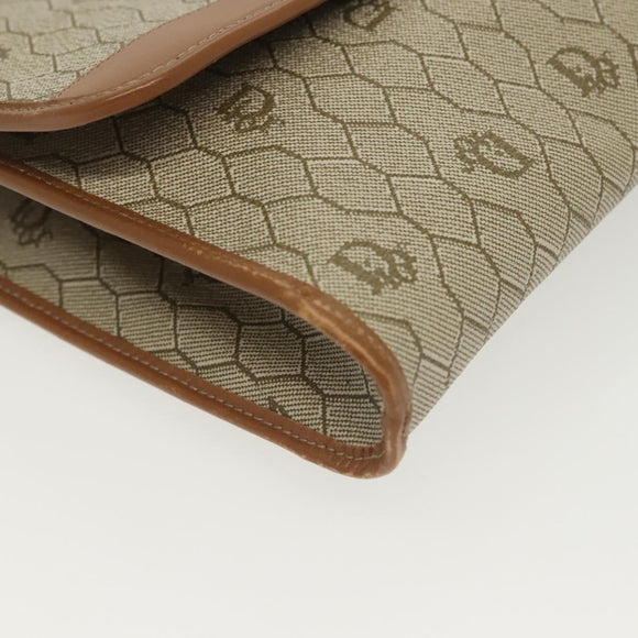 Christian Dior Honeycomb Canvas Chain Shoulder Bag PVC Beige Gold Auth BA4743