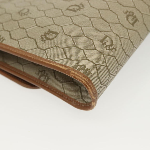 Christian Dior Honeycomb Canvas Chain Shoulder Bag PVC Beige Gold Auth BA4743