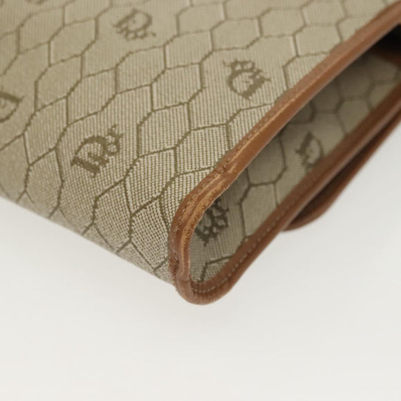 Christian Dior Honeycomb Canvas Chain Shoulder Bag PVC Beige Gold Auth BA4743