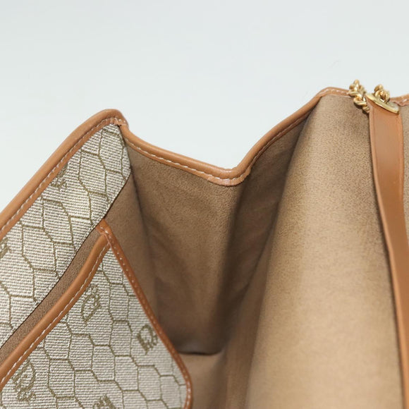 Christian Dior Honeycomb Canvas Chain Shoulder Bag PVC Beige Gold Auth BA4743
