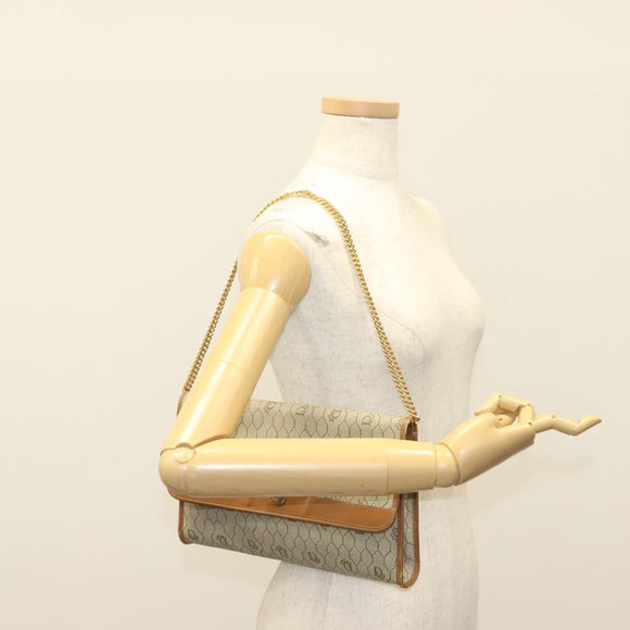 Christian Dior Honeycomb Canvas Chain Shoulder Bag PVC Beige Gold Auth BA4743